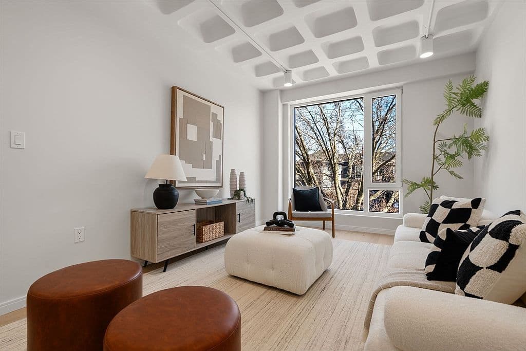 Living room at 125 Lowell Street, Unit 102, in Somerville